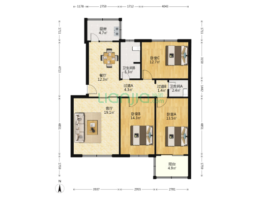 中核二三西苑 3室2厅2卫 94平方