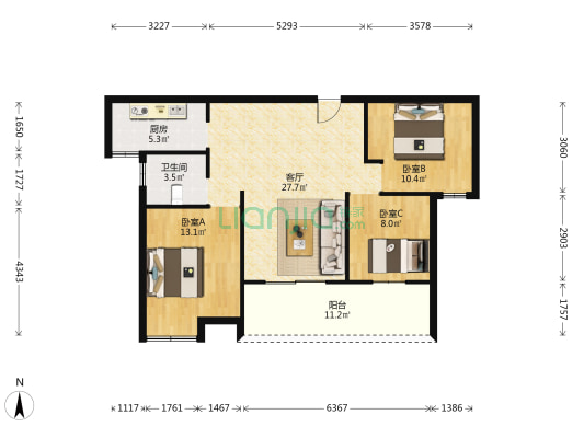 汉映 3室1厅1卫 97平方
