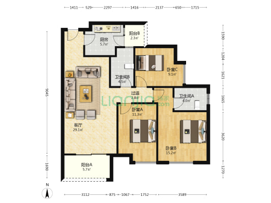 香满庭 3室1厅2卫 116平方