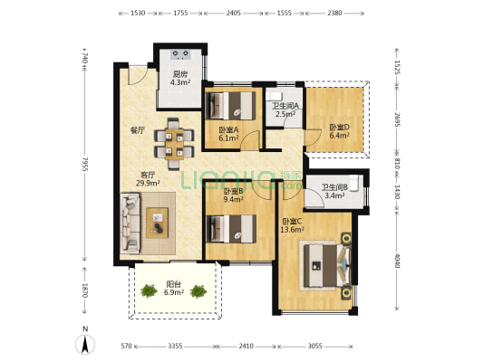 彰泰府 4室1厅2卫 98平方