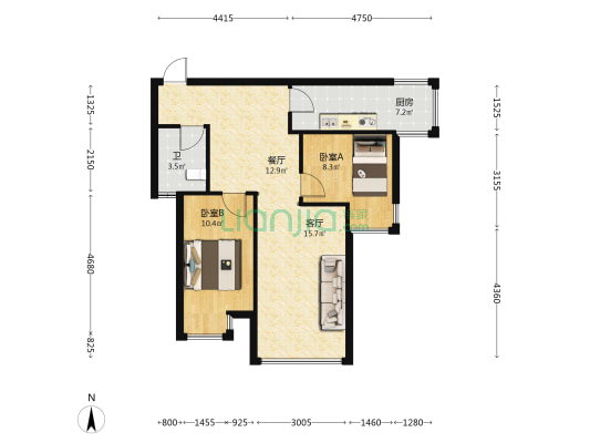 王武安置房 2室2厅1卫 70平方
