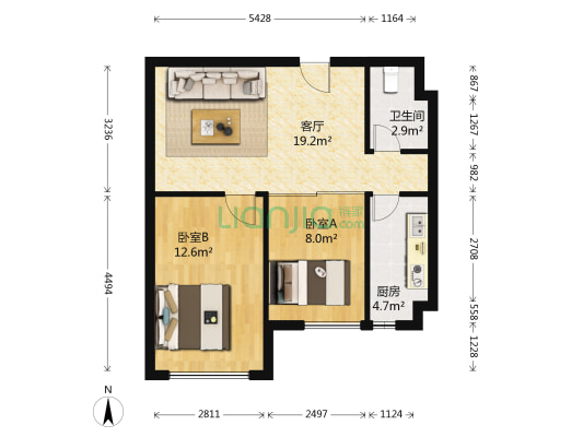 中金启城 2室1厅1卫 66平方
