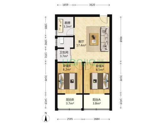 田家巷18号 2室1厅1卫 53平方