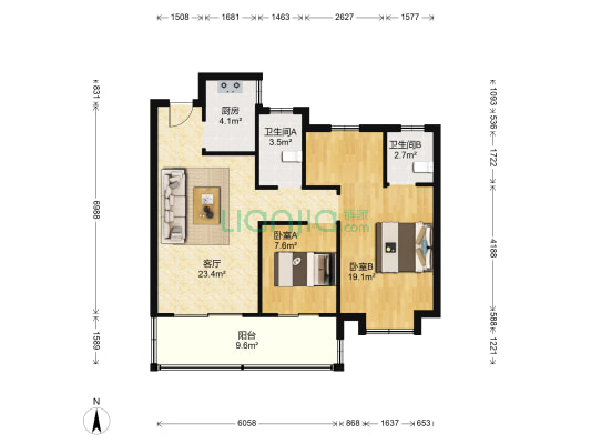 文一云溪湾 2室1厅2卫 96平方