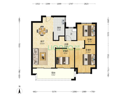 惠蒲新世纪北区 3室1厅1卫 100平方