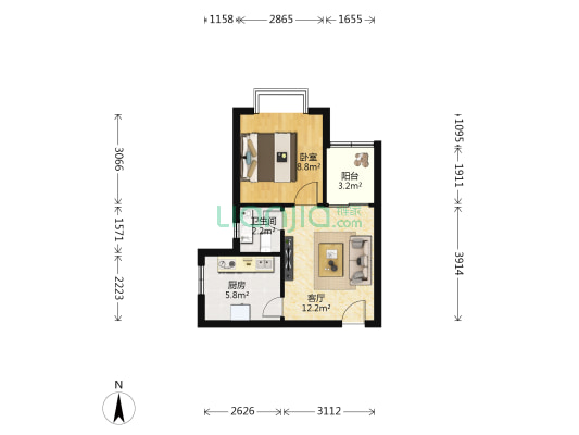 中庭居 1室1厅1卫 43平方