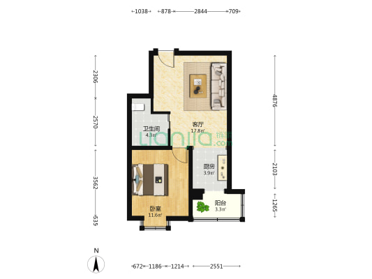 富源新居 1室1厅1卫 56平方