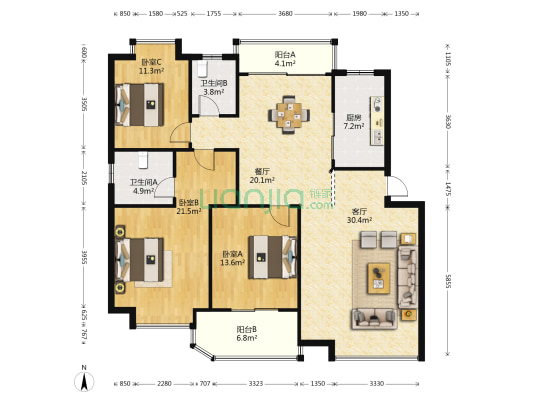 桂林電器科学研究院 3室2厅2卫 133平方