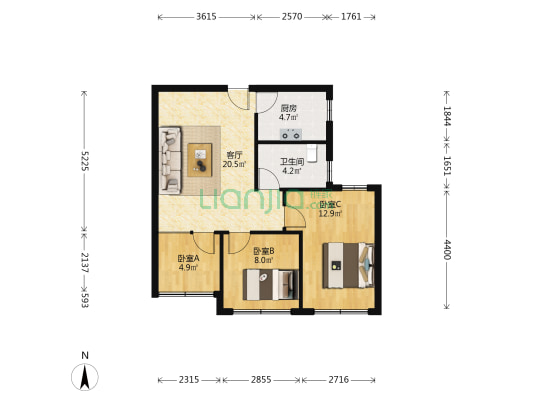 御溪国际 3室1厅1卫 74平方