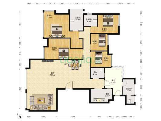 未来方舟G5组团 5室1厅4卫 236平方
