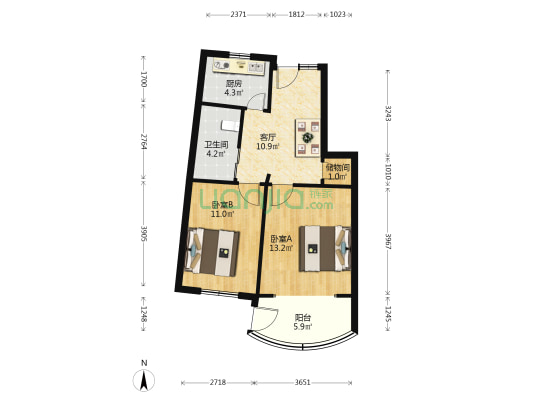 德安大楼 2室1厅1卫 56平方