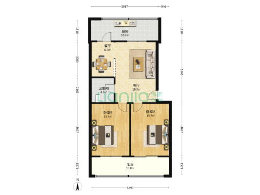 房改局家属楼 2室2厅1卫 102平方