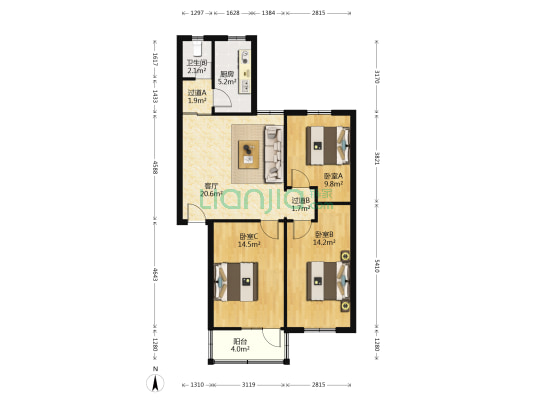 教师小院 3室1厅1卫 89平方