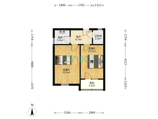 安全道 2室1厅1卫 52平方