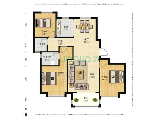 荣盛观邸东区 3室2厅2卫 141平方