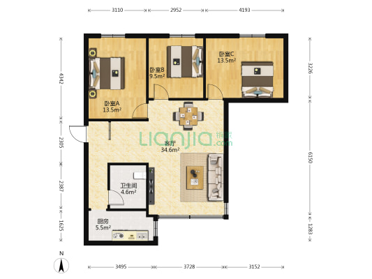 衡阳新居 3室1厅1卫 96平方
