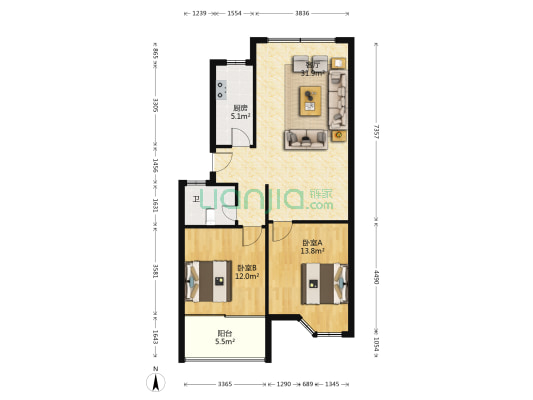东方绿苑 2室1厅1卫 88平方