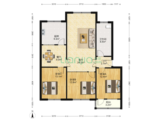 环城小区 3室2厅1卫 116平方