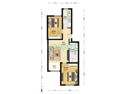 金善名居 2室1厅1卫 75平方