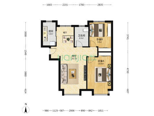 五一阳光御园 2室1厅1卫 88平方