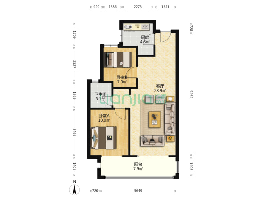 中铁诺德逸宸云著二期 2室1厅1卫 84平方