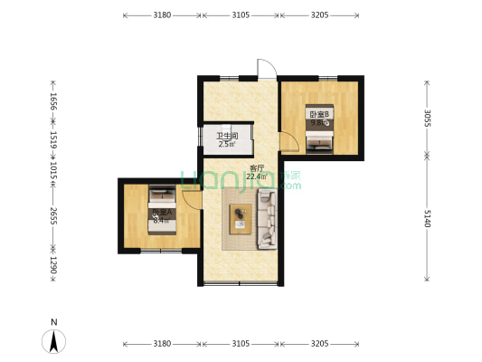工农街19号 2室1厅1卫 58平方