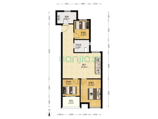 安嘉西苑 3室1厅1卫 87平方