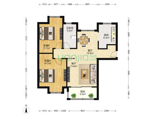 崂山水岸枫景 2室2厅1卫 89平方