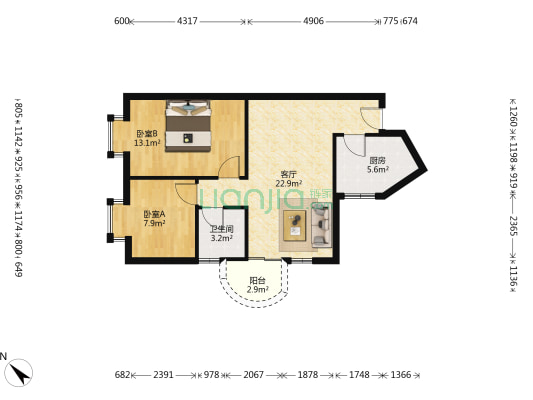 玫瑰花园 2室1厅1卫 69平方