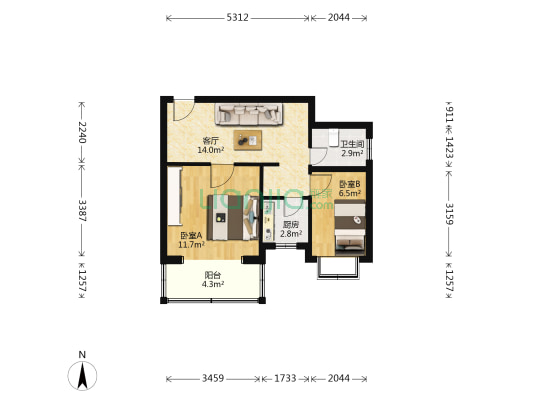 中福浦江汇 2室1厅1卫 65平方