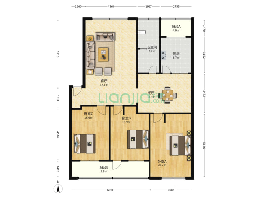 政法委家属楼 3室2厅1卫 161平方