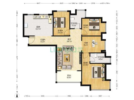 普华新岸线 4室1厅2卫 132平方