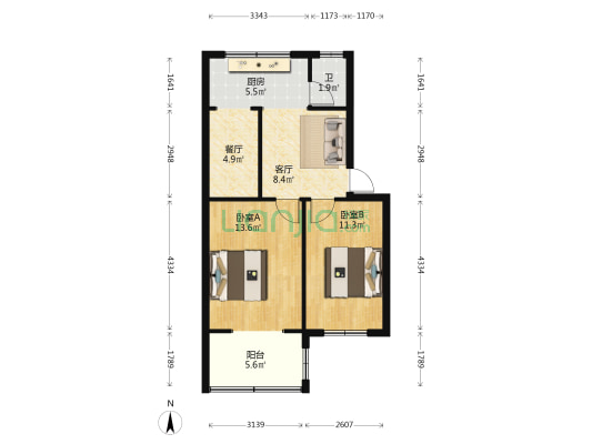 龙家巷21号 2室2厅1卫 58平方