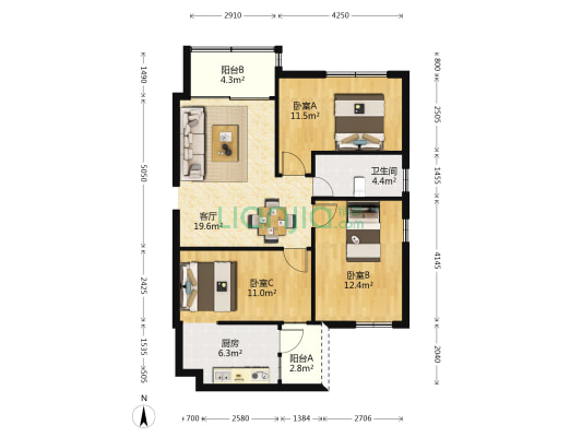 老干楼 3室1厅1卫 102平方