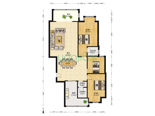 港岳豪庭 3室1厅3卫 138平方