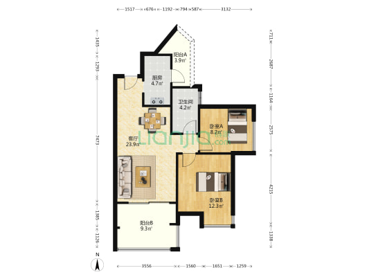 华润国际社区D区 2室1厅1卫 77平方