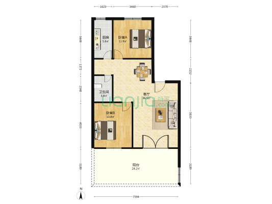 锦绣苑B区 2室1厅1卫 85平方