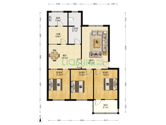 淄城东路525号 3室2厅1卫 131平方