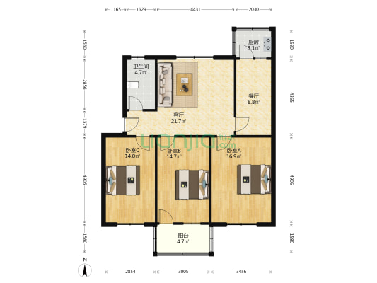 市质量技术监督局(中华路) 3室2厅1卫 106平方