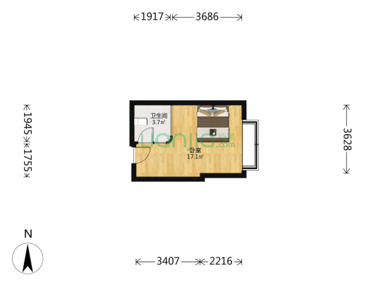 西城大厦 1室0厅1卫 41平方