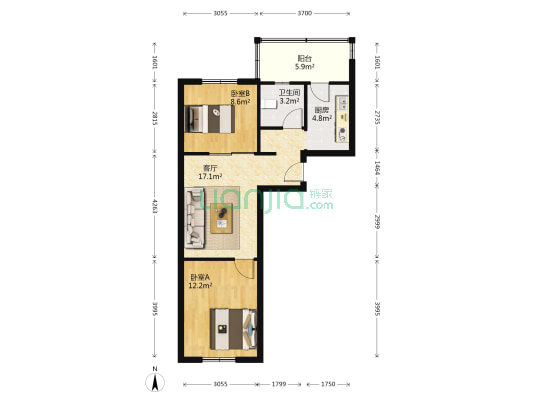 东湖花园 2室1厅1卫 67平方