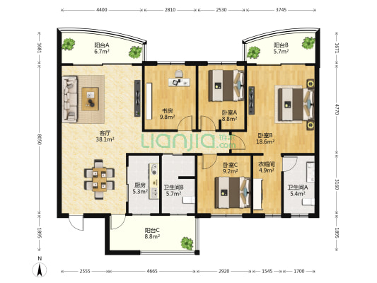 千鸿茂碧海绿园 4室1厅2卫 143平方