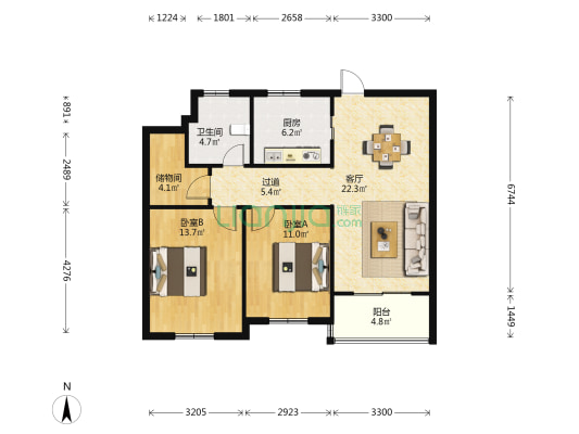 凤山名园南区 2室1厅1卫 94平方