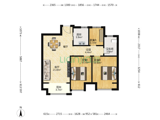 锦艺金水湾观源苑 3室1厅1卫 89平方