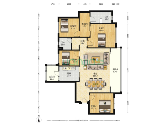 国锐雲嶺 4室1厅2卫 143平方