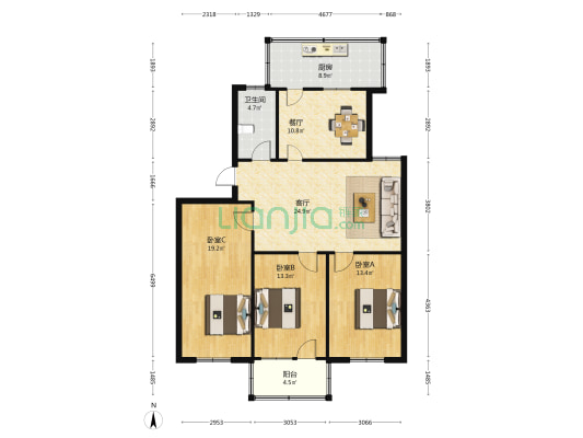 腾达小区 3室2厅1卫 108平方