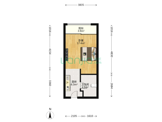 中海滨江U-BOX 1室0厅1卫 51平方