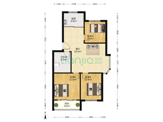 国通嘉苑 3室1厅1卫 89平方
