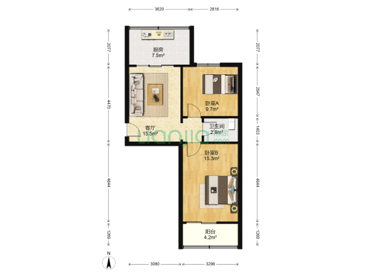 红星乳品厂家属院 2室1厅1卫 63平方