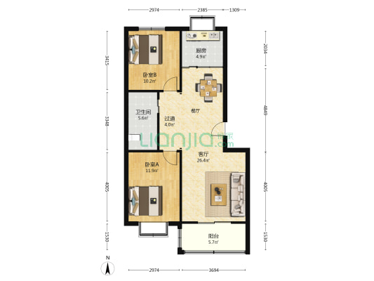 馨苑小区 2室1厅1卫 87平方